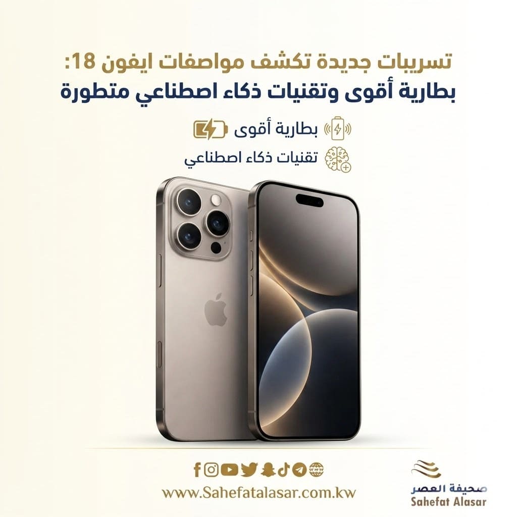 تسريبات جديدة تكشف مواصفات ايفون 18: بطارية أقوى وتقنيات ذكاء اصطناعي متطورة..