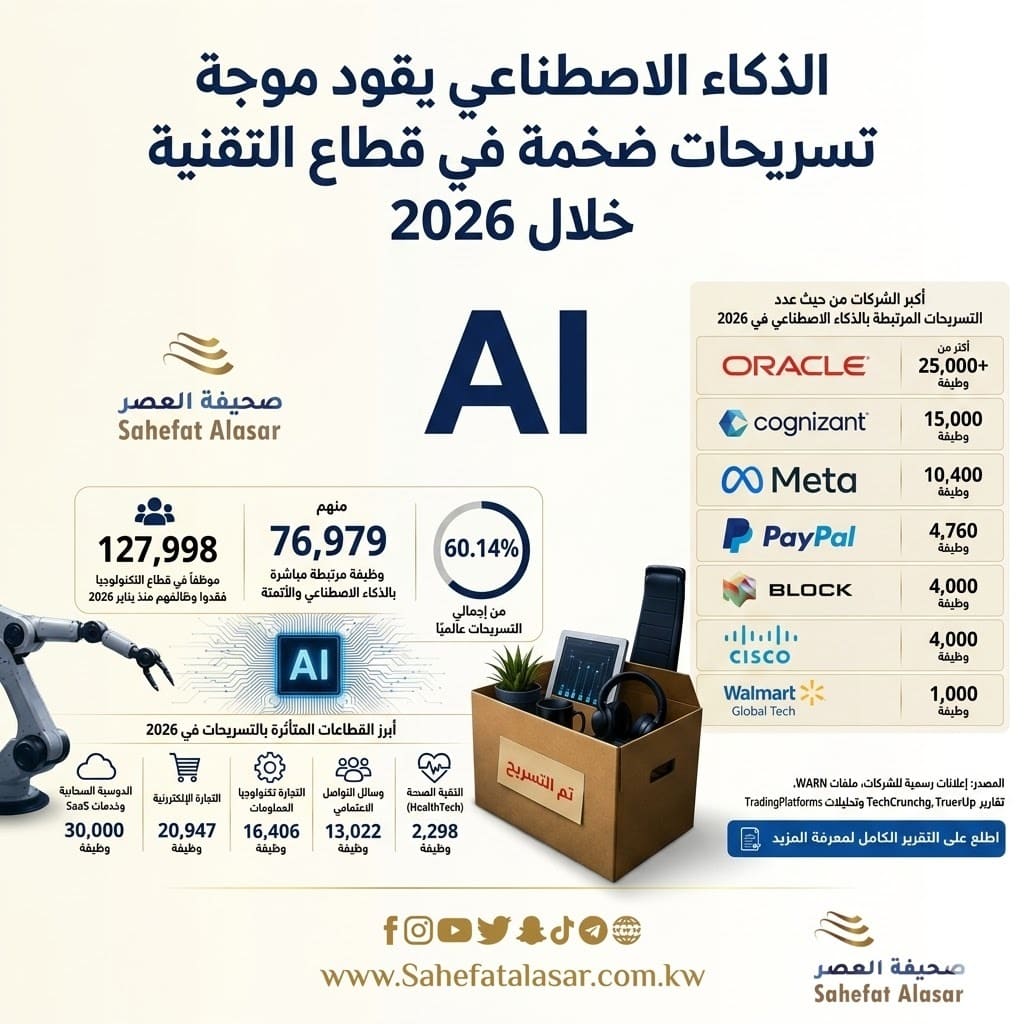 الذكاء الاصطناعي يقود موجة تسريحات ضخمة في قطاع التقنية خلال 2026..