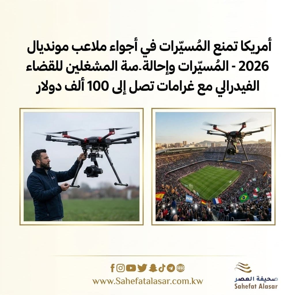 أمريكا تمنع المُسيّرات في أجواء ملاعب مونديال 2026 - مصادرة المُسيّرات وإحالة المشغلين للقضاء الفيدرالي مع غرامات تصل إلى 100 ألف دولار..