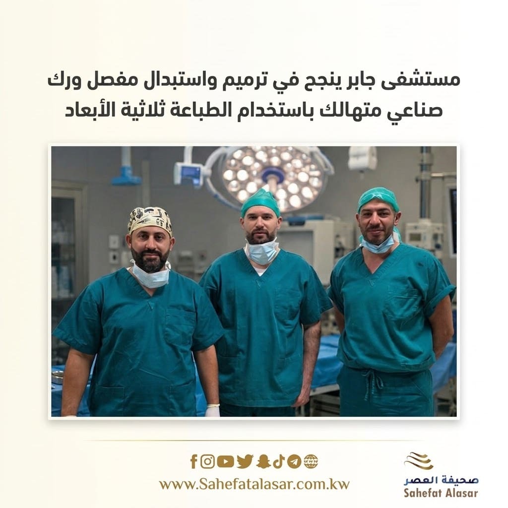 مستشفى جابر ينجح في ترميم واستبدال مفصل ورك صناعي متهالك باستخدام الطباعة ثلاثية الأبعاد..
