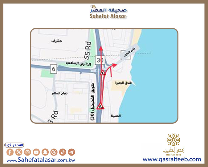 (المرور) إغلاق حارة الأمان والمسارين الأيمن والأوسط والمخرج الفرعي والإشارة على جسر المسيلة للقادم من الفحيحيل..